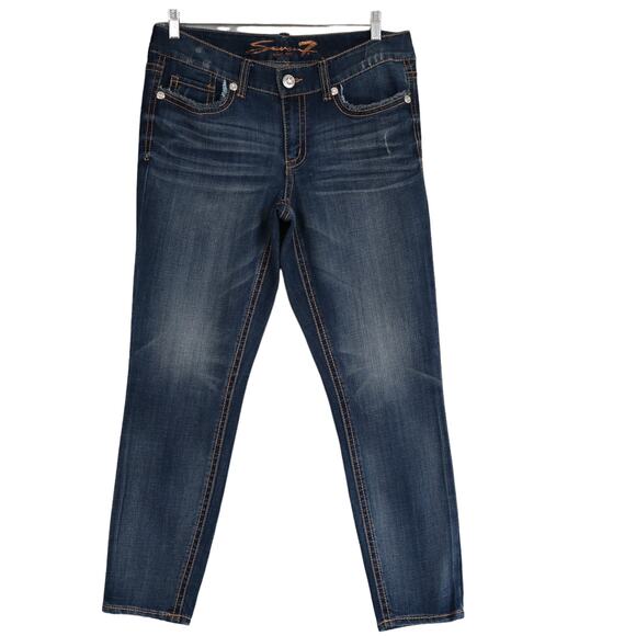 Seven7 Womens Skinny Jeans Size 12 Dark Wash Denim Bling Embroidered Pockets - Picture 1 of 10